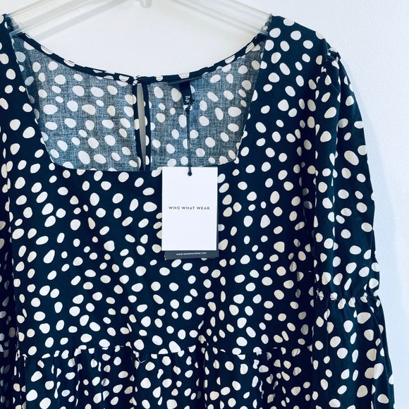 Who What Wear Womens Dress Medium Black Maxi Long Sleeve Polka Dot Victorian New - Picture 4 of 7